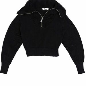 Black Half-Zip Funnel Collar Knit Sweater - Unbranded